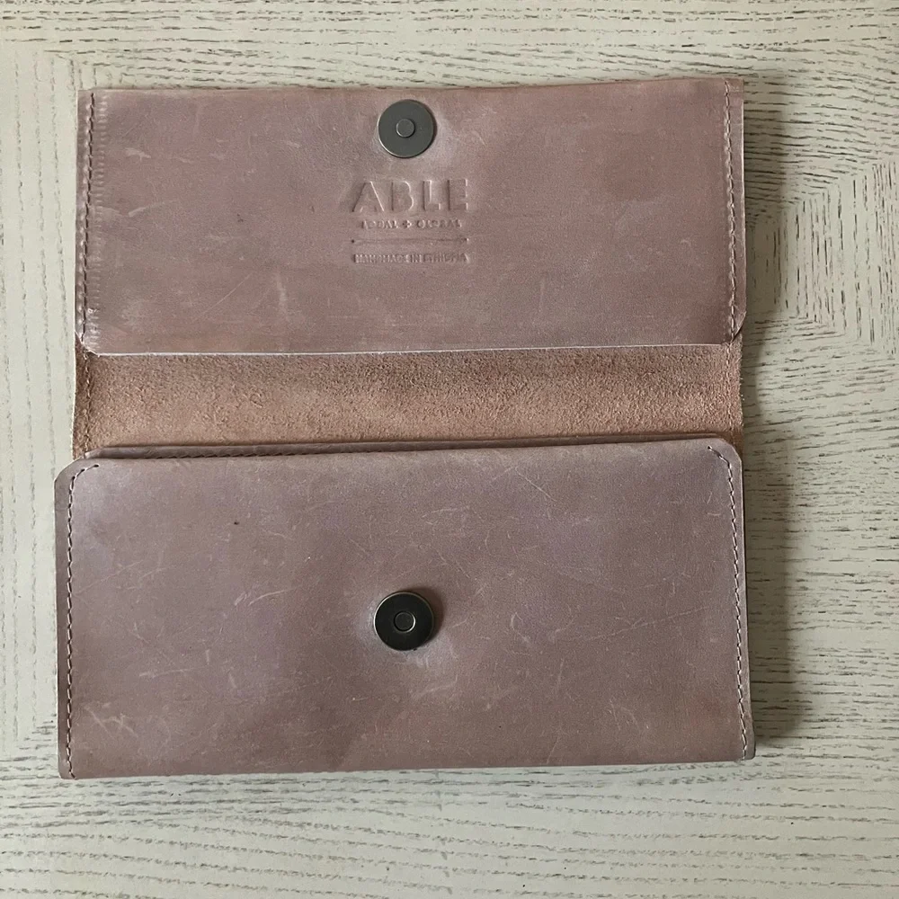 Able Debre Ethiopian  Leather Trifold Wallet in Taupe